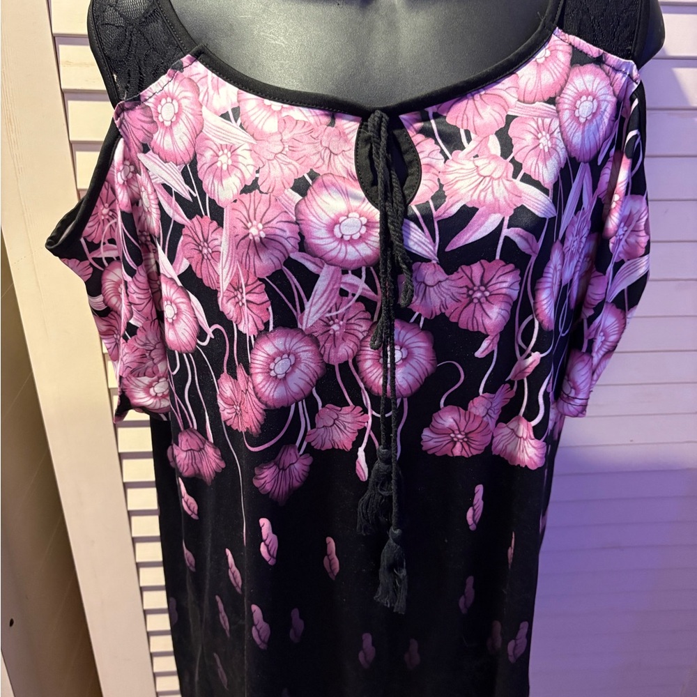 Source Unknown Pink and Purple Tie Front Short Sleeve Blouse